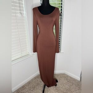 SHEIN Chocolate Long Sleeve Maxi Dress